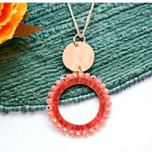 ⭐️Elegant Gold and Coral Pendant Necklace